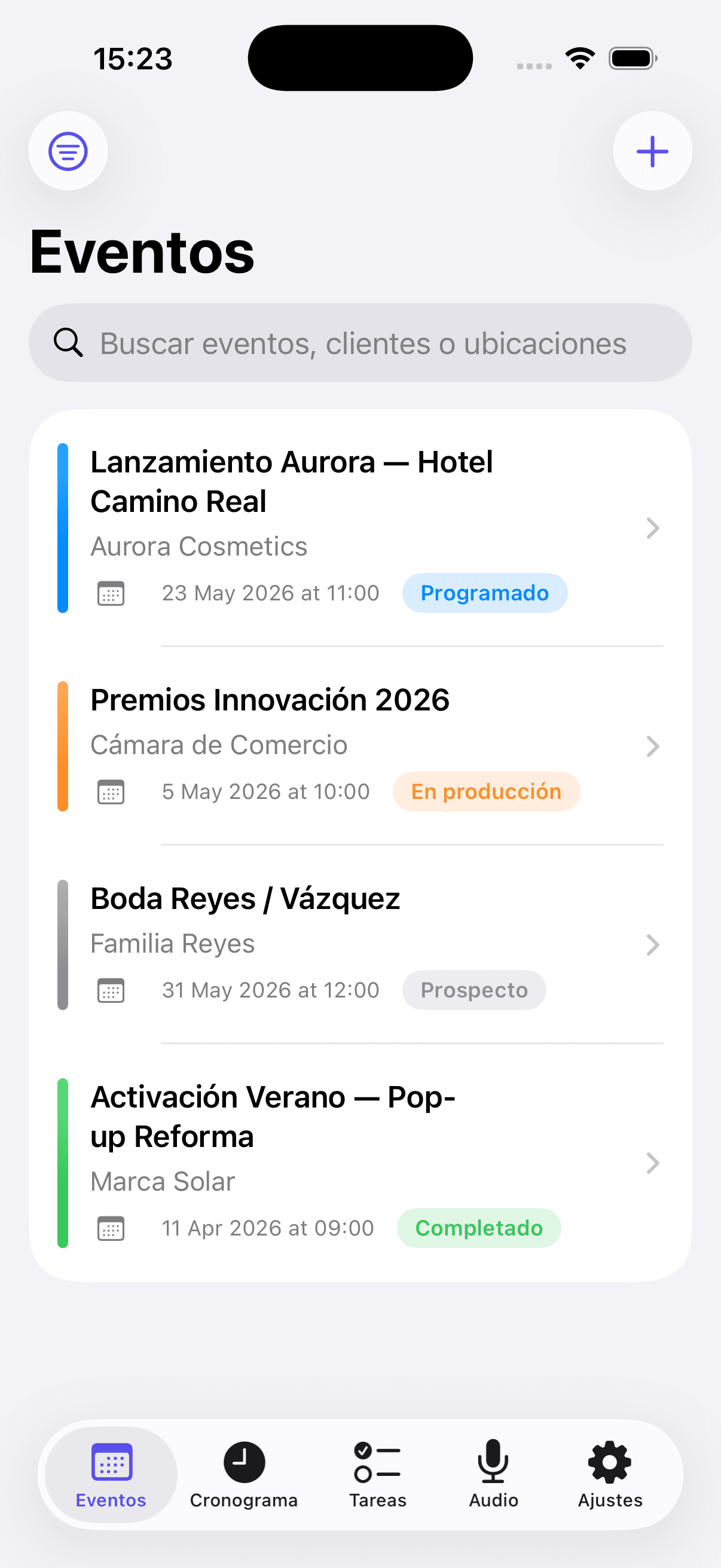 Prevento HQ event list on iPhone